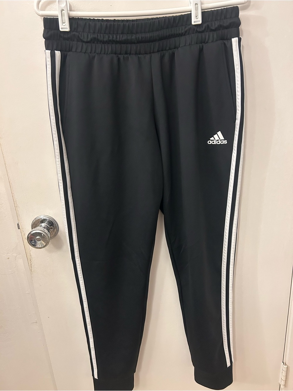 adidas Black Jogger Sweatpants with White Side Stripes